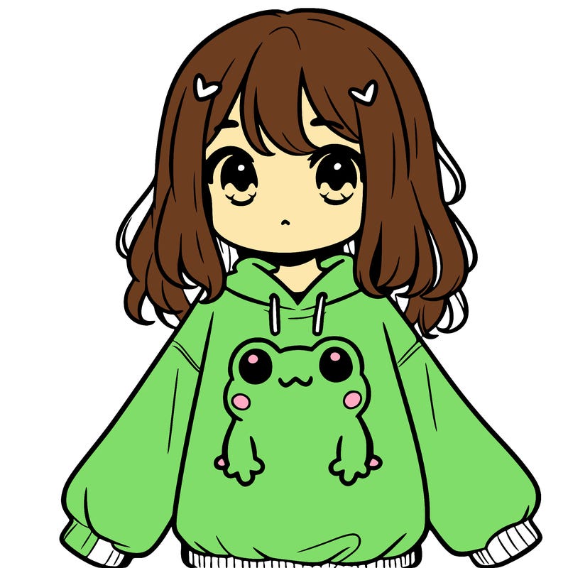 girl wearing frogging sweatshirt
