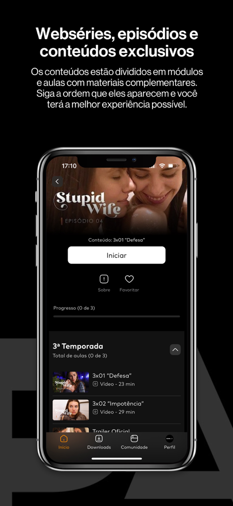 Ponto Ação - Mobile screen of the Ponto Ação app showing exclusive episodes for the web series Stupid Wife