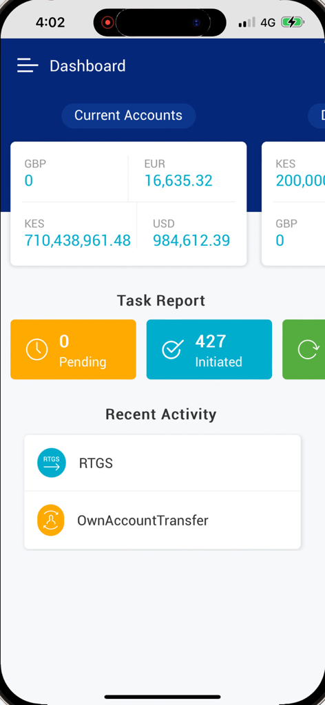 VCB - VCBモバイルアプリのダッシュボード、複数通貨の口座残高と取引レポートを表示