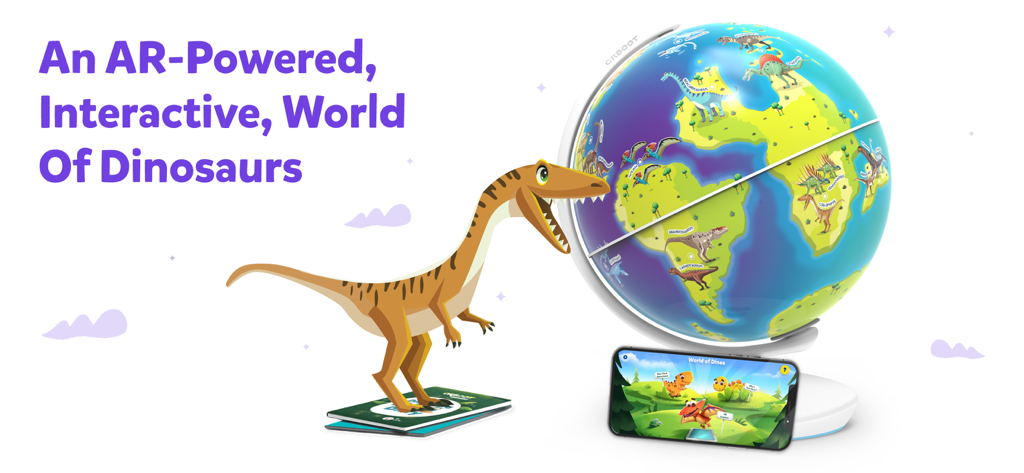 Orboot Dinos AR by PlayShifu - Orboot Dinos AR 인터랙티브 공룡 지구본 및 교육용 모바일 앱 인터페이스