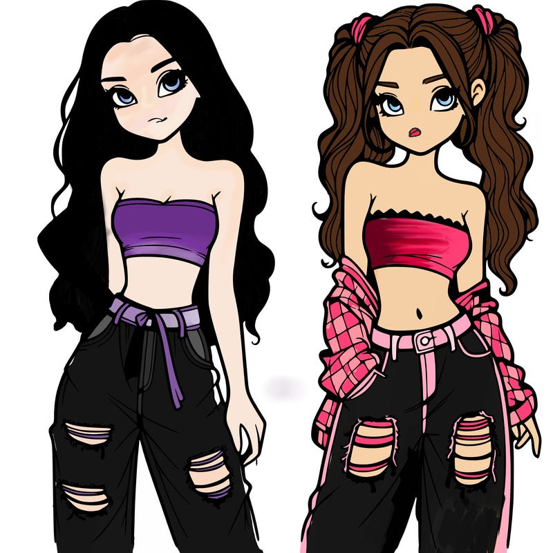 2 girls in crop tops and baggy jeans ripped