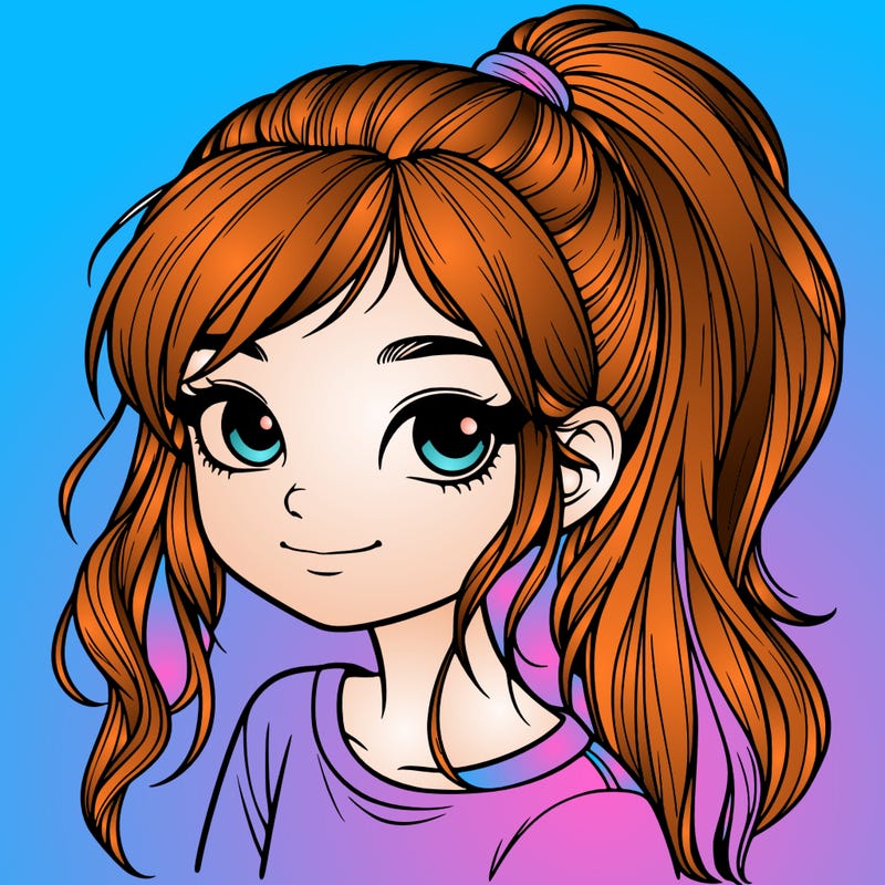realistic girl with ponytail
