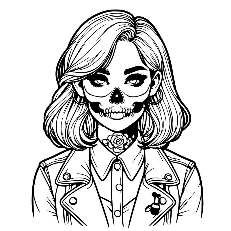 realistic girl with skull