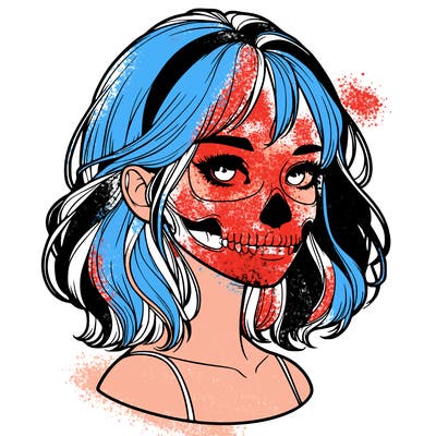 realistic girl with skull