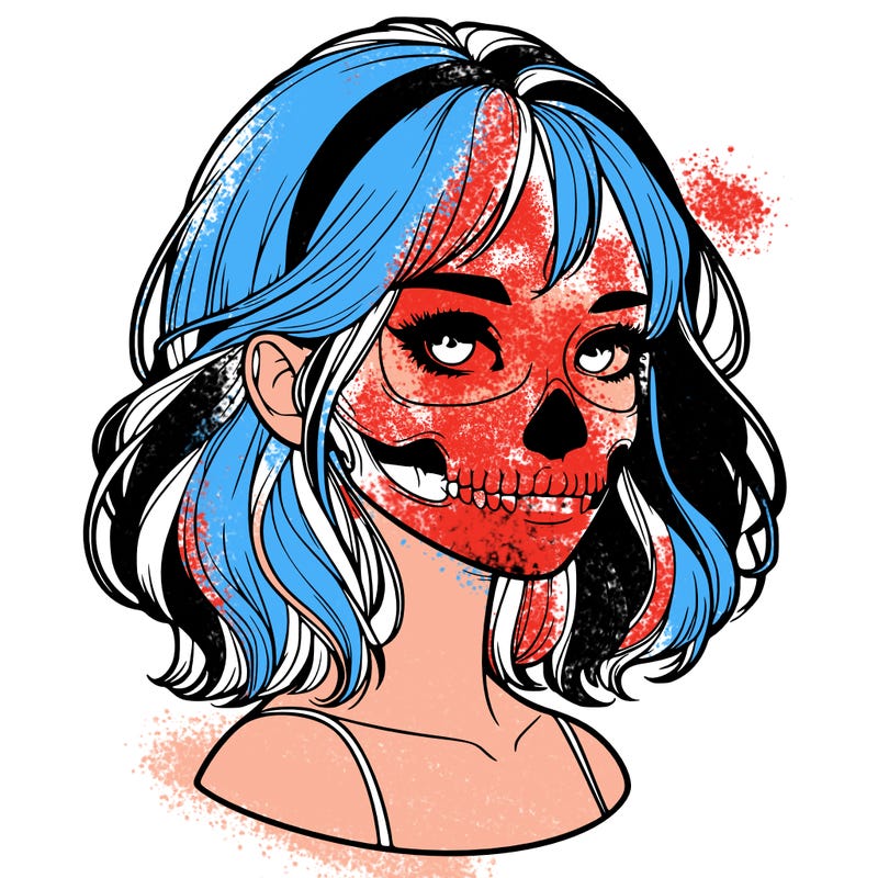 realistic girl with skull