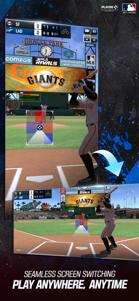 MLB Rivals - Jugabilidad de béisbol de MLB Rivals mostrando el cambio fluido entre orientaciones de pantalla vertical y horizontal