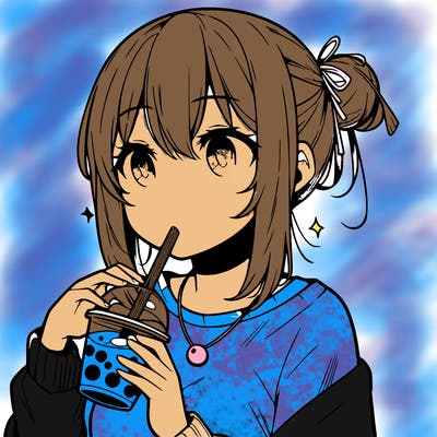 manga character drinking boba