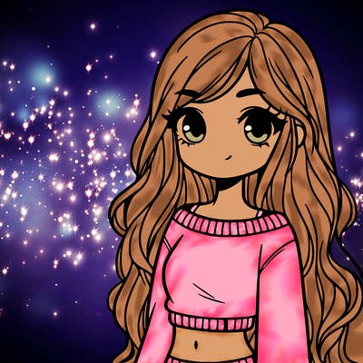 girl with long hair and a crop top with a sweater