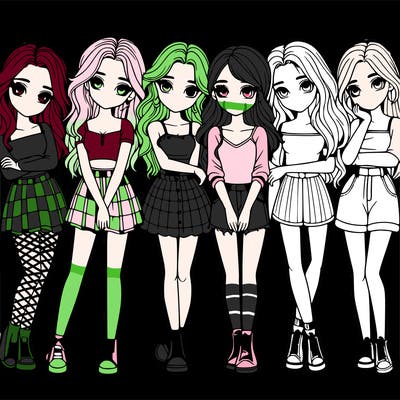 a group of girls realistic