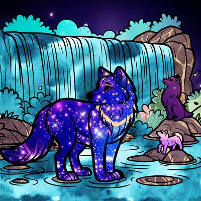 waterfall wolf