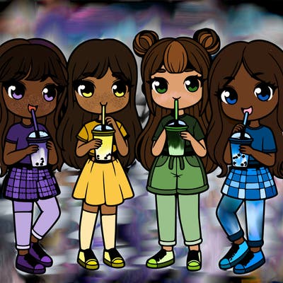 group of girls drinking boba