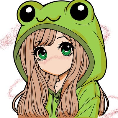 a pretty girl wearing a frog hoodie portrait with long hair