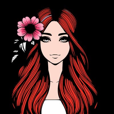 relistic long hair girl with flower