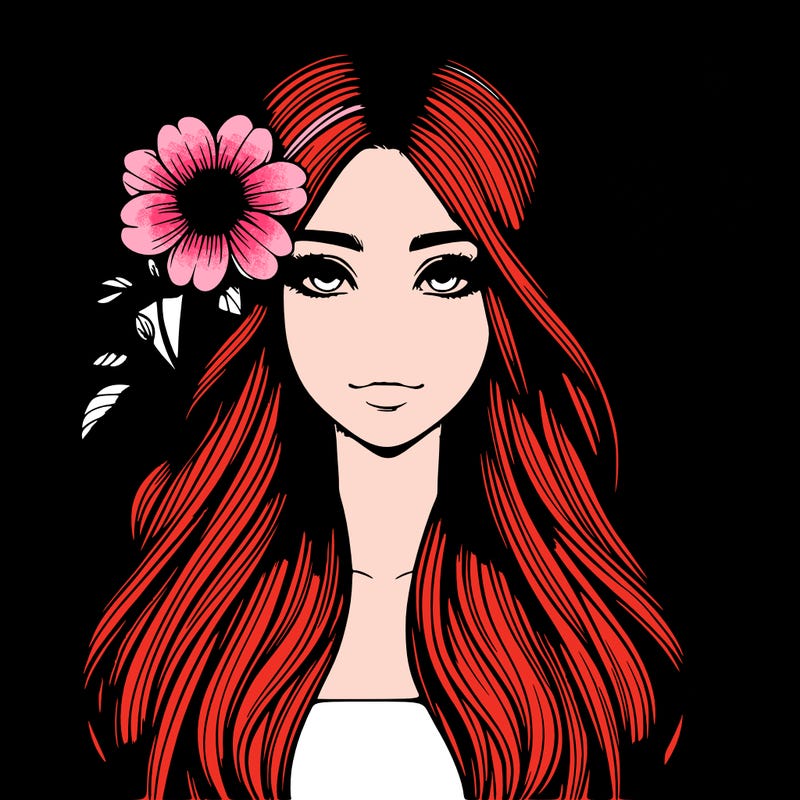 relistic long hair girl with flower