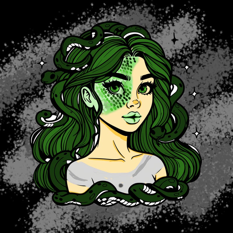 realistic girl with snakes as hair