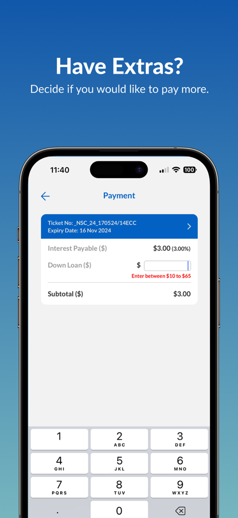 Maxi-Cash - Maxi-Cash app payment screen showing interest payable and loan reduction input field.
