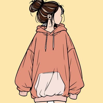 realistic girl with a oversized sweatshirt on and a bun