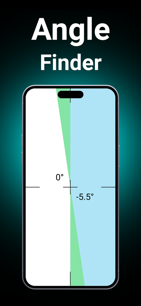Angle finder interface on a smartphone screen showing degree measurements for leveling