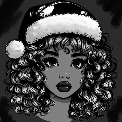 realistic girl with a santa hat curly hair and lips