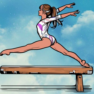 a realistic girl doing gymnastics on the beam