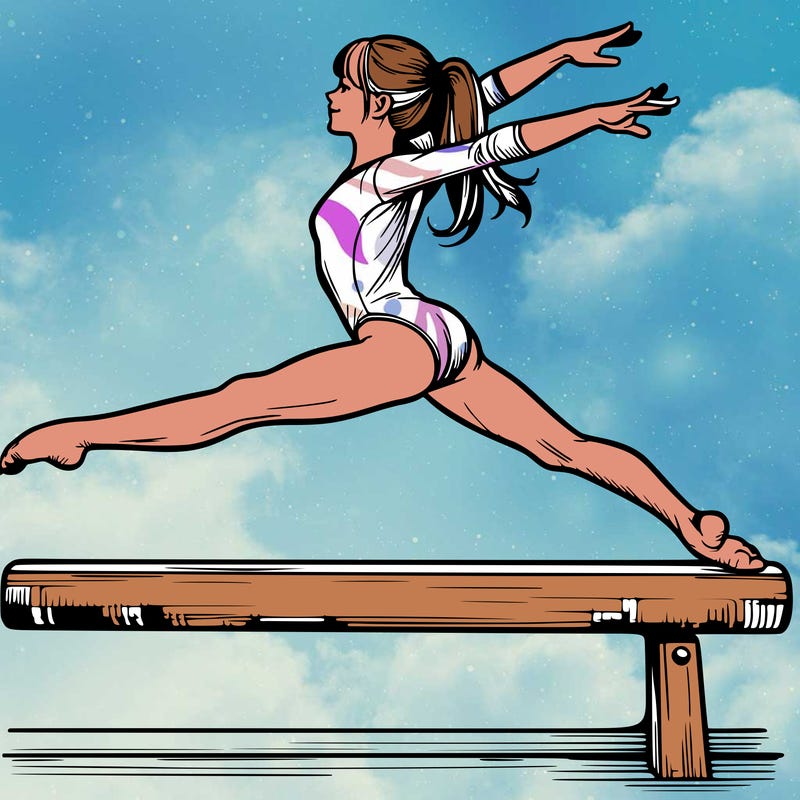 a realistic girl doing gymnastics on the beam