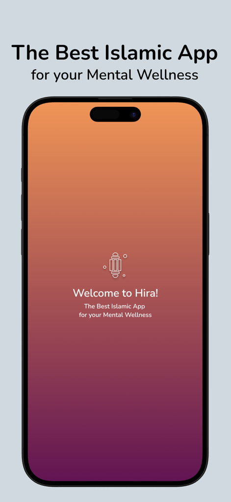 MuslimHira: MentalHealth|Quran - Welcome screen of the MuslimHira app for Islamic mental health and wellness