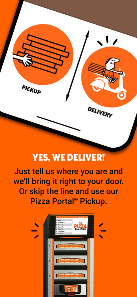 Little Caesars Pizza - Little Caesars app interface showing delivery and Pizza Portal pickup options