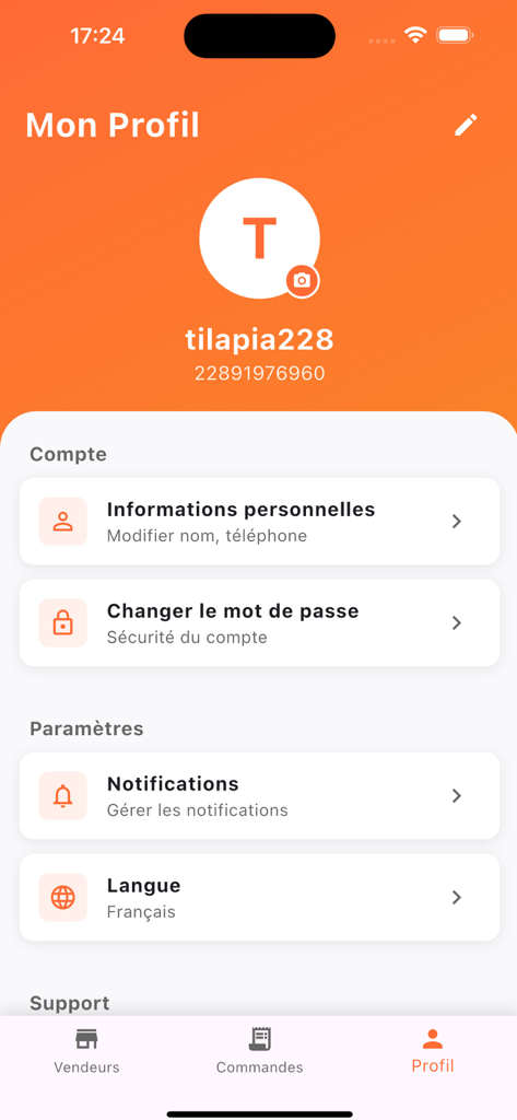 Mr Tilapia - User profile and account settings screen in the Mr Tilapia mobile application