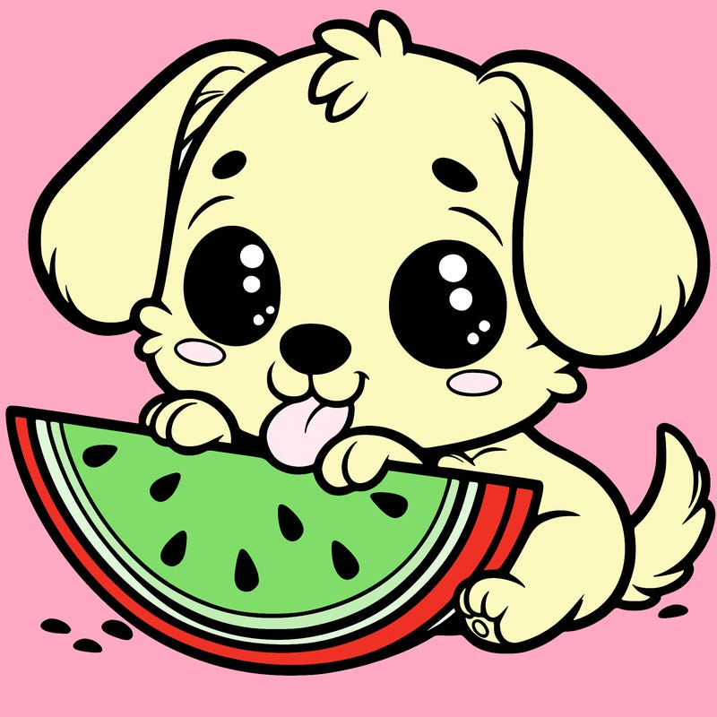 puppy eating watermelon