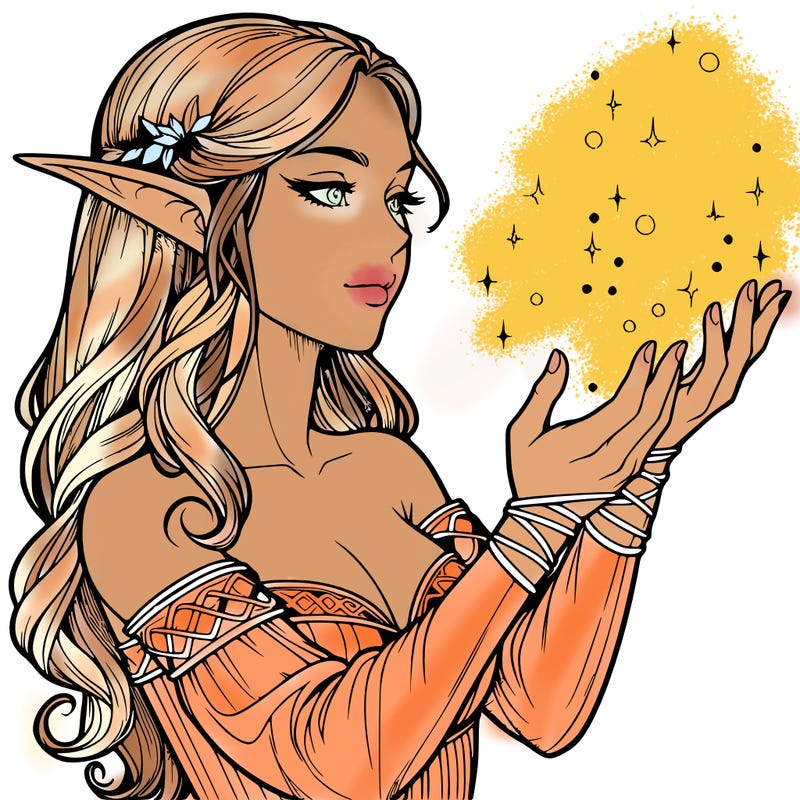 realistic elf girl doing magic