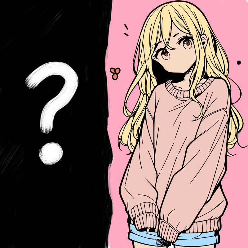 manga teen girl  in a sweater and baggy pants
