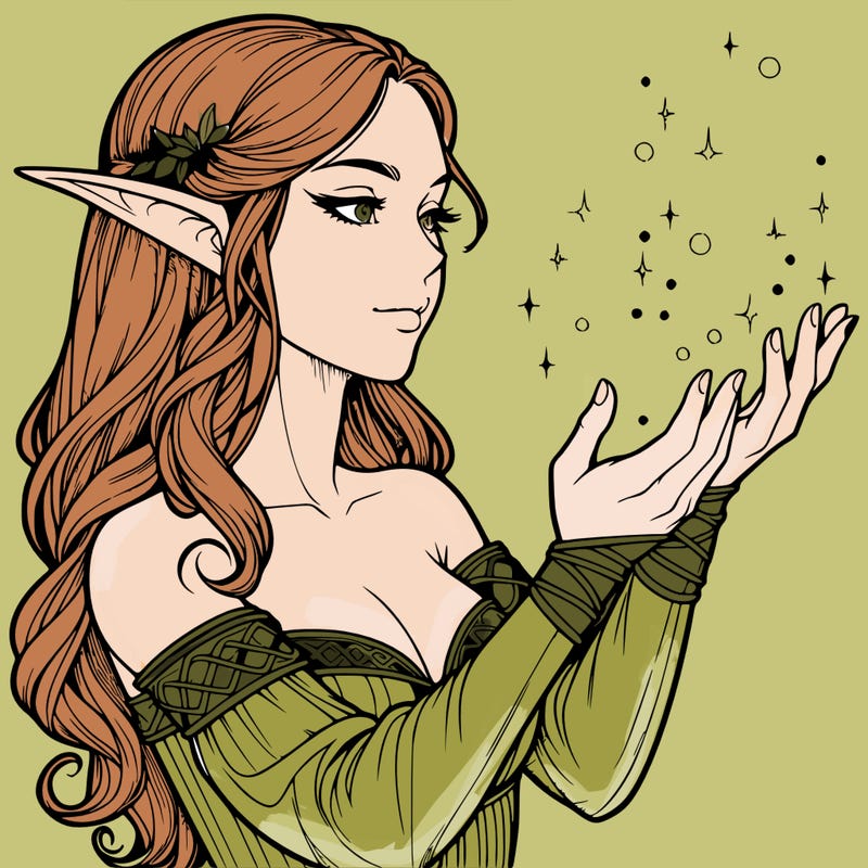 realistic elf girl doing magic