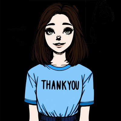 pretty realistic girl with thank you t-shirt
