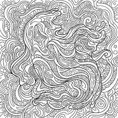 Explore an otherworldly vision with this Phantom Ooze coloring page, featuring mesmerizing psychedelic patterns and flowing organic shapes. This intricate design invites you to transform its ethereal essence with your vibrant imagination.