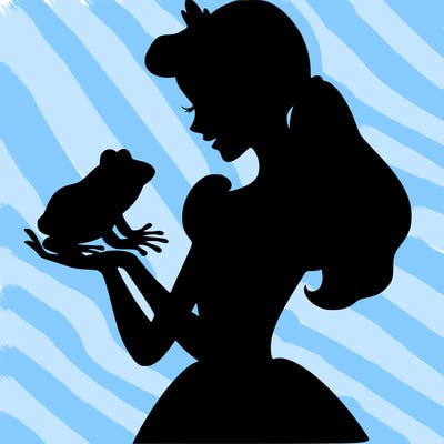 a shadow of a princess holding a frog realistic