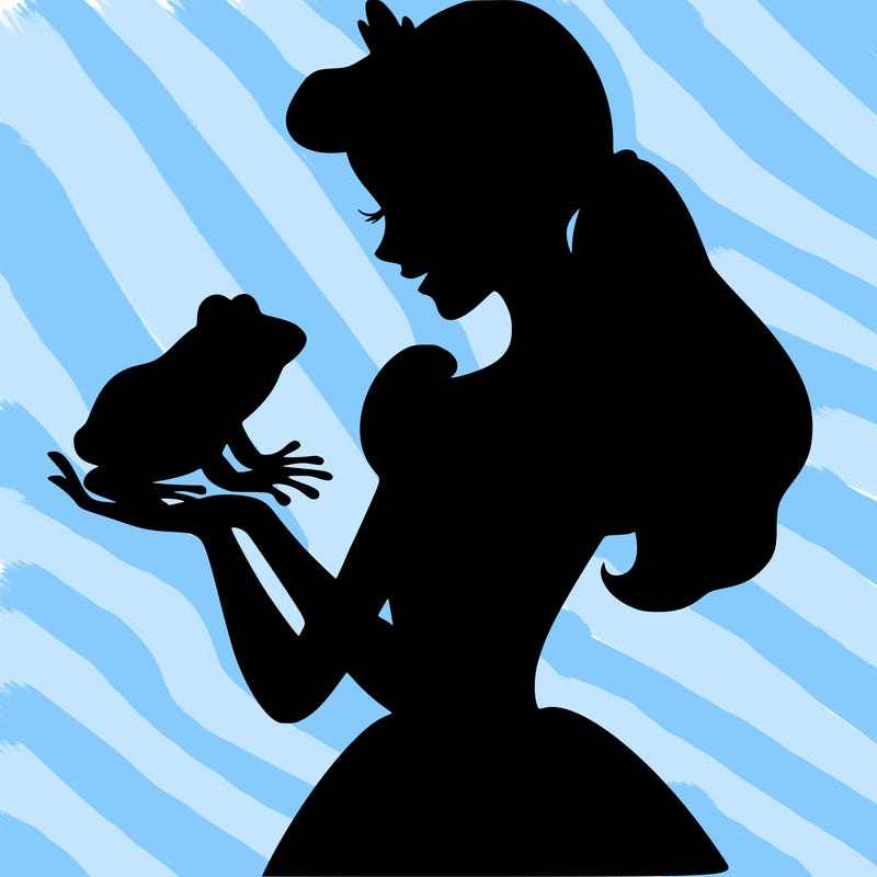 a shadow of a princess holding a frog realistic
