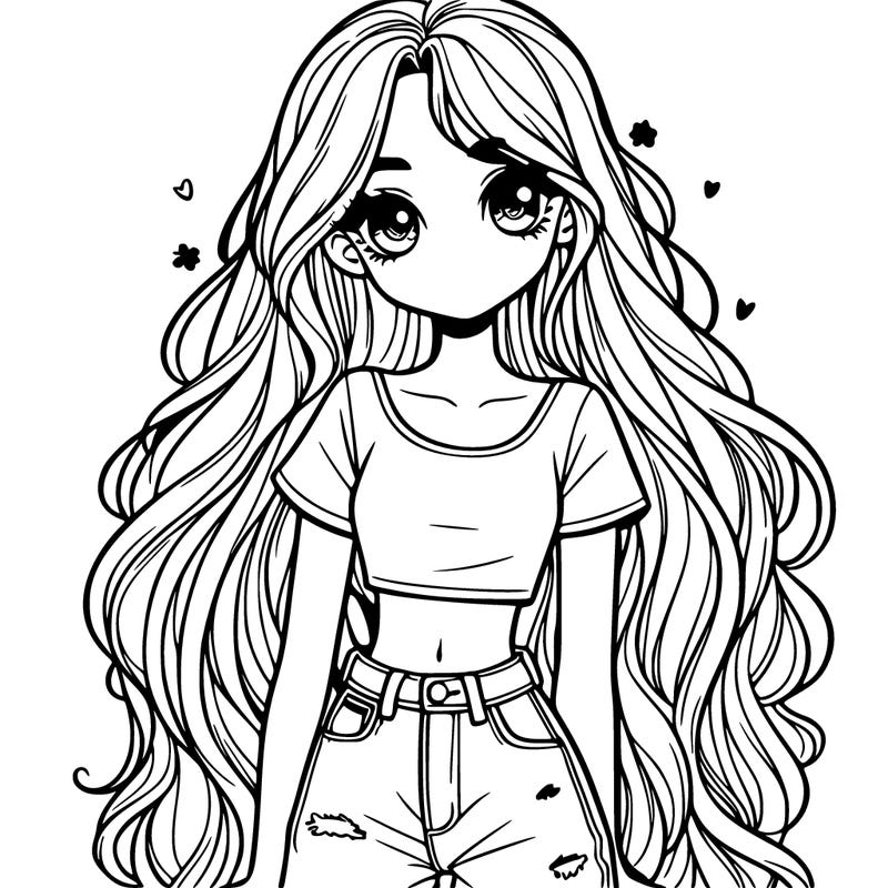 girl with long hair with jeans and crop top