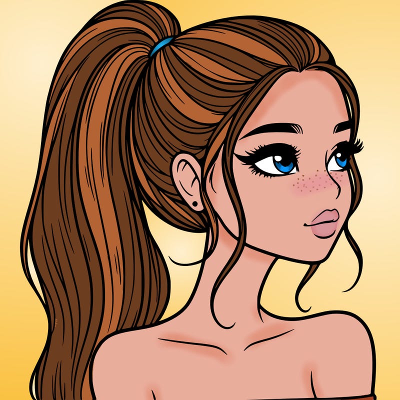 a beautiful and realistic girl with a high pony tail
