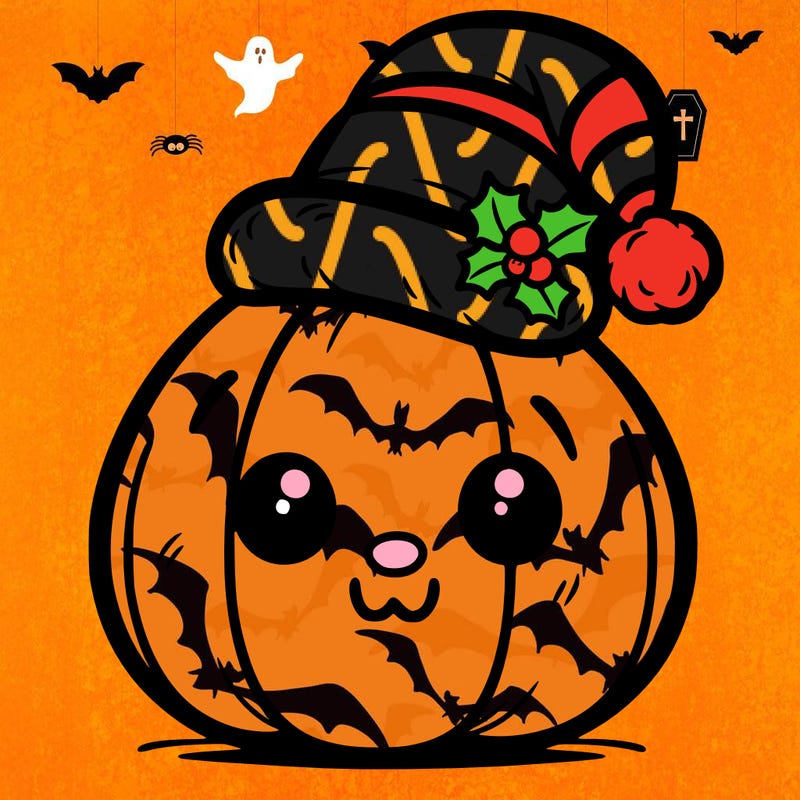 pumpkin with a christmas hat face