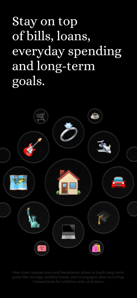 Cashboard Expense & Budget - Cashboard app interface showing various icons for tracking bills loans spending and long term goals
