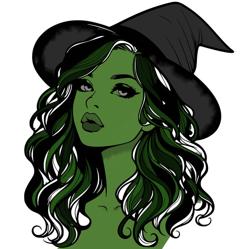 realistic witch girl with wavy hair and lips
