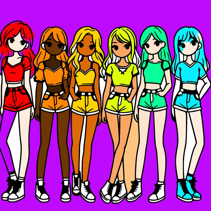 a group of girls wearing crop tops and shorts
