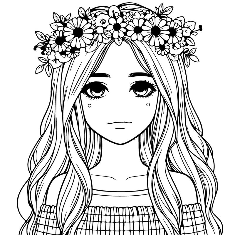 realistic girl wearing a flower crown