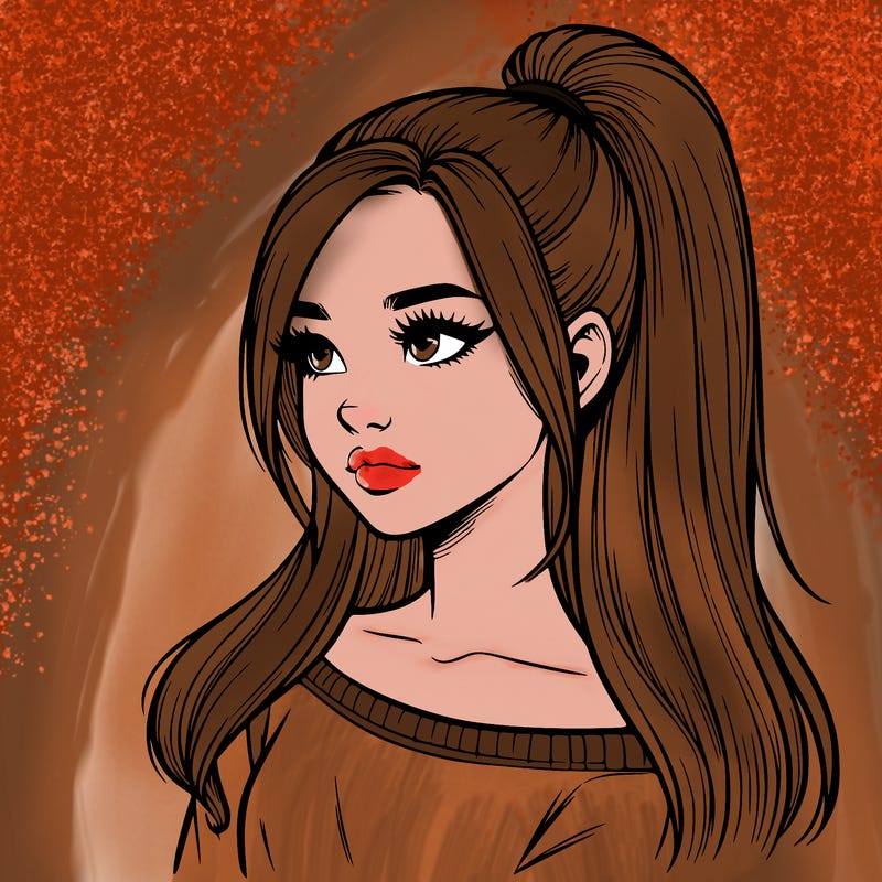 realistic girl with a high ponytail