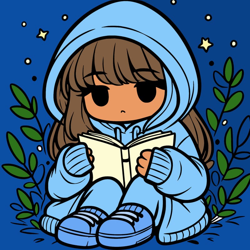 girl in oversized hoodie reading a book