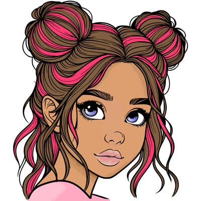 realistic girl with hair buns on her head