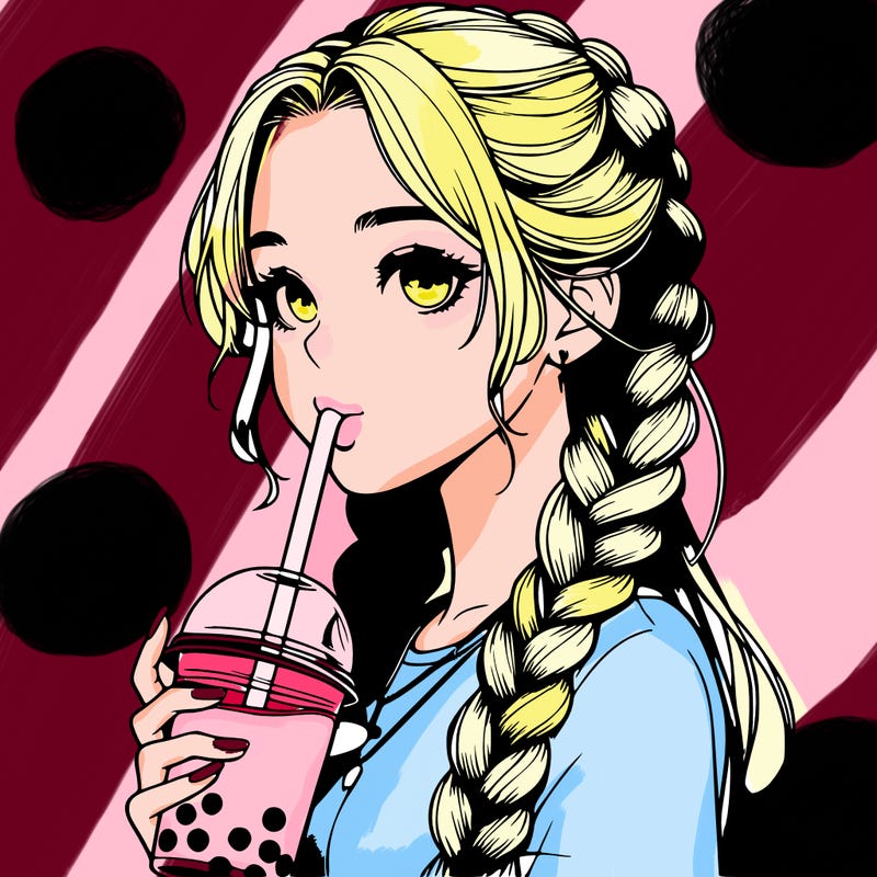 realistic girl with braided hair drinking boba