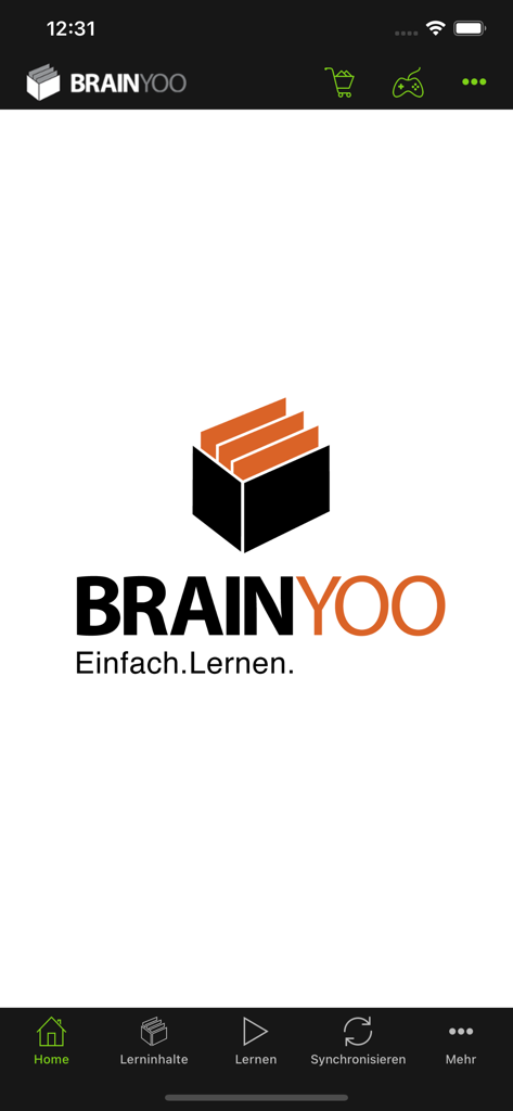 BRAINYOO Flash Cards Learning - Tela inicial do aplicativo BRAINYOO Flash Cards Learning com o logotipo e o menu de navegação principal.