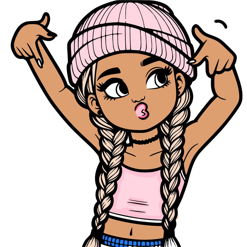 realistic teenage girl with braids and a beanie and crop top doing 🫶🏼