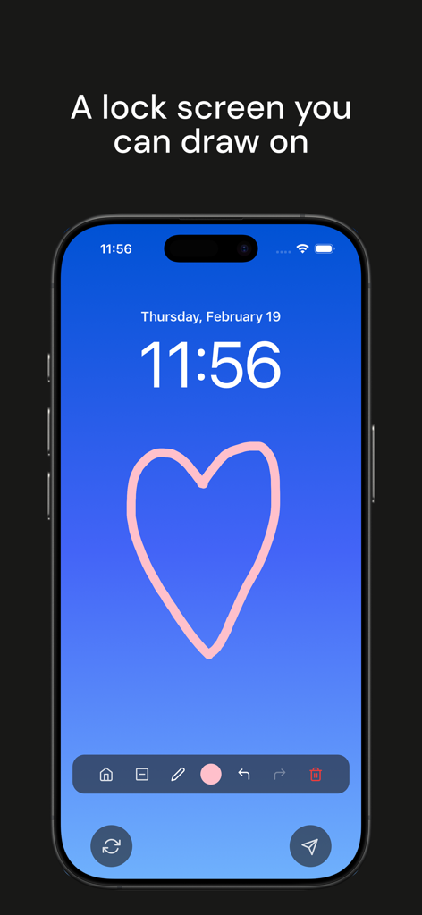 UsTwo - Draw Together - A pink heart hand-drawn on a blue smartphone lock screen using the UsTwo app
